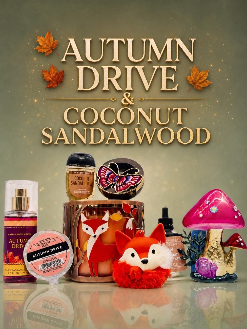 BBW 🦊 Autumn Drive Coconut Sandalwood Fox Mushroom Gift Set 9pc
